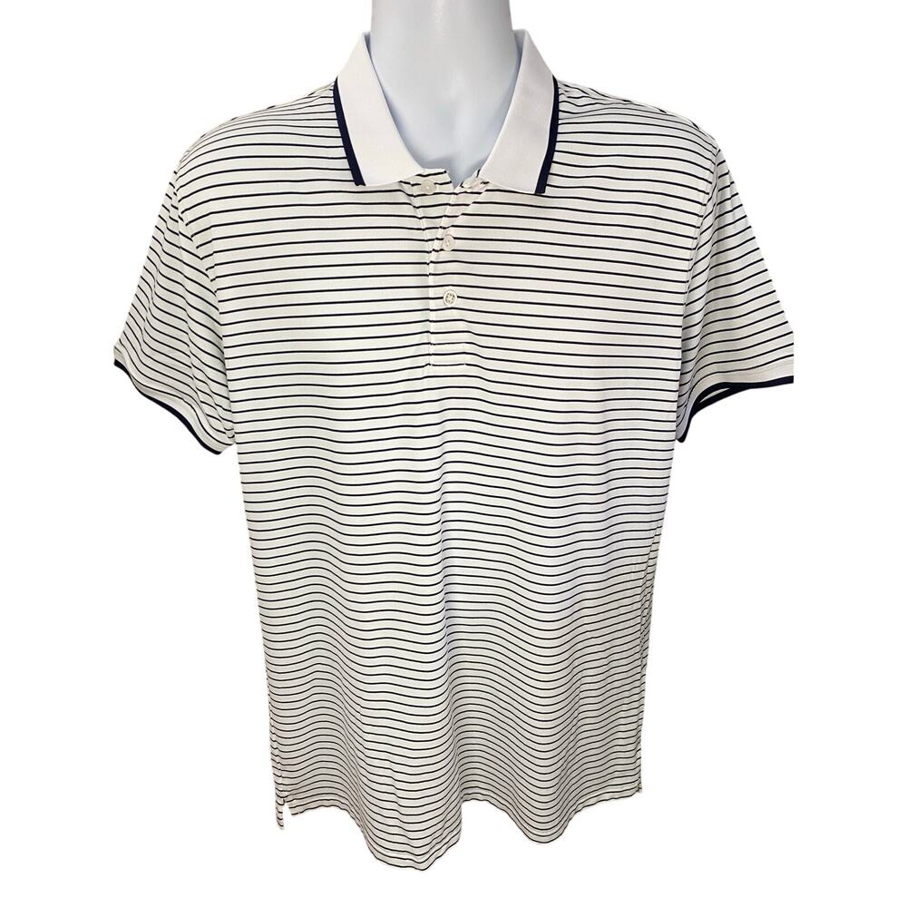 G/Fore G4 Golf Shirt Polo Medium White Striped Nylon Polyester Spandex MSRP $120